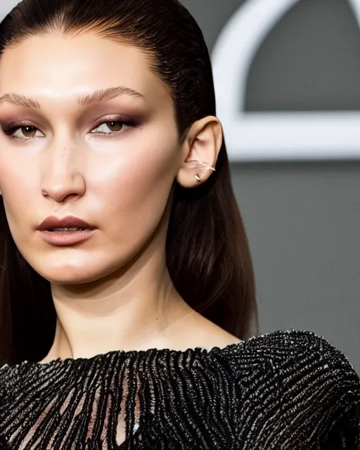 Prompt: a highly detailed metahuman 8 k close up render of bella hadid in iris van herpen dress