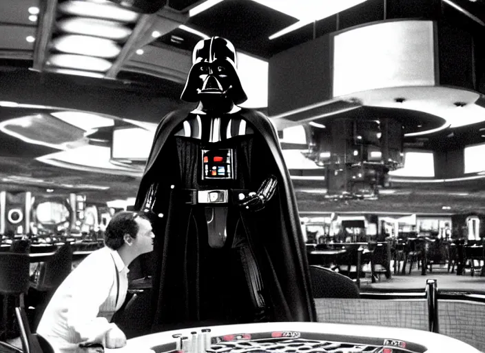 Image similar to film still of Darth Vader gambling in vegas in Star Wars The Empire Strikes Back,