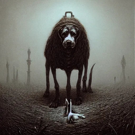 Prompt: Dog in Bloodborne Style by zdzisław beksiński