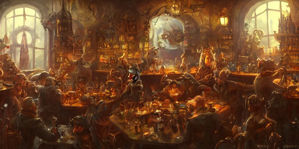 Image similar to busy tavern scene, Ultra realistic, intricate, mysterious, cinematic, Victorian, by Tony Sart and Anato Finnstark, 4k, 8k, illustration, concept art, photorealistic, award winning on Artstation, deviantart