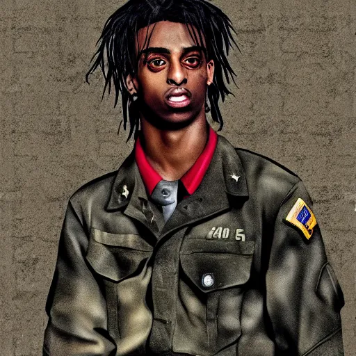 Image similar to playboi carti as a world war ii soldier digital art 4 k detailed super realistic