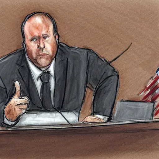 Image similar to alex jones courtroom sketch court trial dancing lobsters