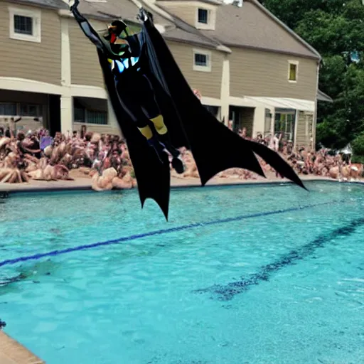 Image similar to batman doing a dive in the local pool