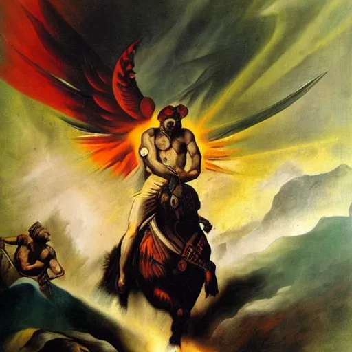 Prompt: the soul of war, epic shamanic dmt art, airbrush art, by theodore gericault