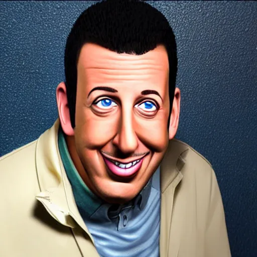 Image similar to a lifelike accurate 3 d render caricature drawing of adam sandler