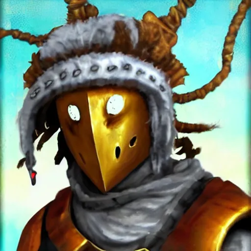 Image similar to solaire from dark souls with dreadlocks