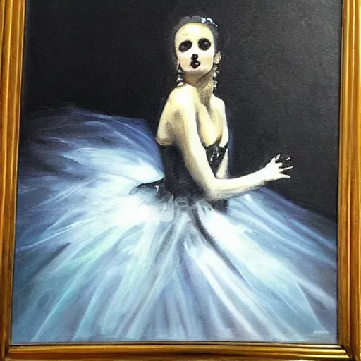 Prompt: “A beautiful painting of a gothic ballerina dancing on a dark stage”