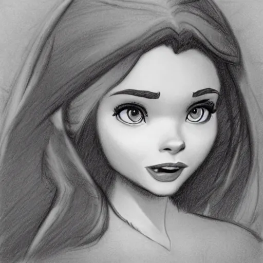 Image similar to milt kahl pencil sketch of chloe grace moretz in disney snow white