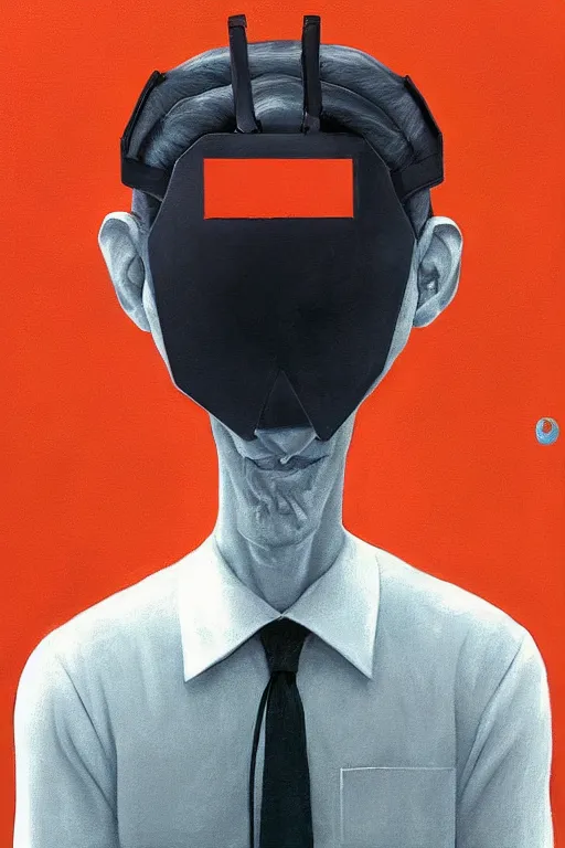 Image similar to satoshi nakamoto wearing oculus and bitcoin over his head edward hopper and james gilleard, zdzislaw beksisnski, higly detailed