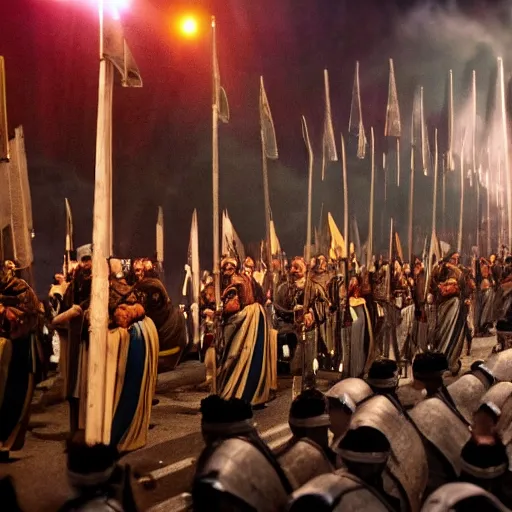 Prompt: Roman legions marching to a modern city, cinematic, dramatic lights