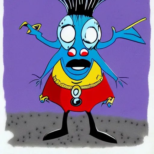 Prompt: sinister looking Blue Meanie from Yellow Submarine in the style of Spawn by Todd McFarlane