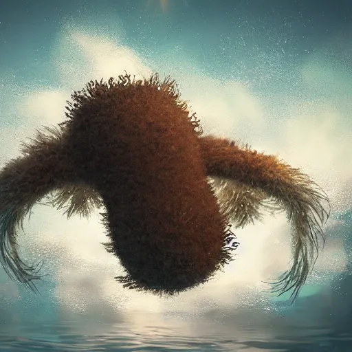 Image similar to a fuzzy creature swimming under the ocean, digital art, trending on artstation