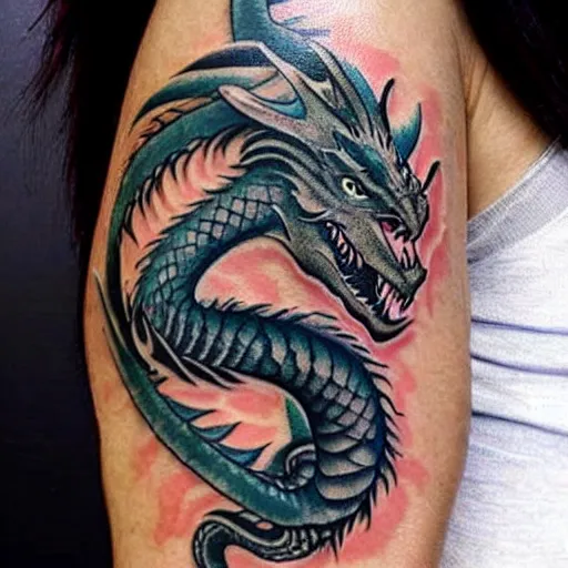 Prompt: dragon with the girl tattoo, hyperrealistic