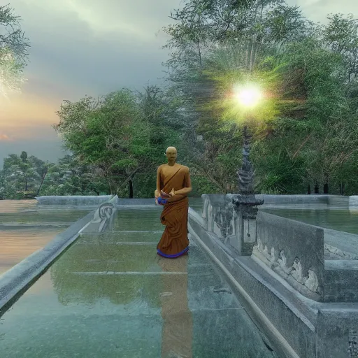 Prompt: buddhist paradise sukhavati, cinematic lighting, photorealism.