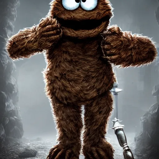 Image similar to portrait of cookie monster as a dark souls boss, 8 k