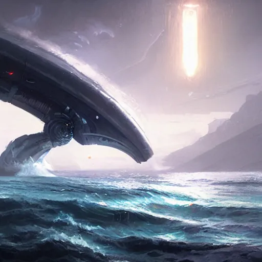 Prompt: An alien spaceship draining water from the ocean, by greg rutkowski