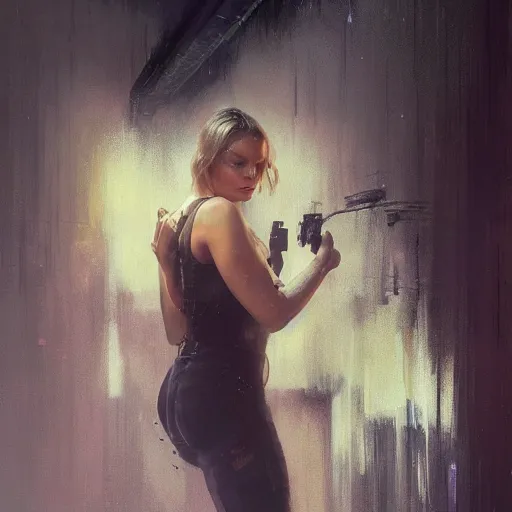 Image similar to margot robbie, hyperrealistic full figure, bladerunner street alley, art of elysium by frank frazetta and by jeremy mann and by alphonse mucha, fantasy art, photo realistic, dynamic lighting, artstation, full figure poster, volumetric lighting, very detailed face, 4 k, award winning