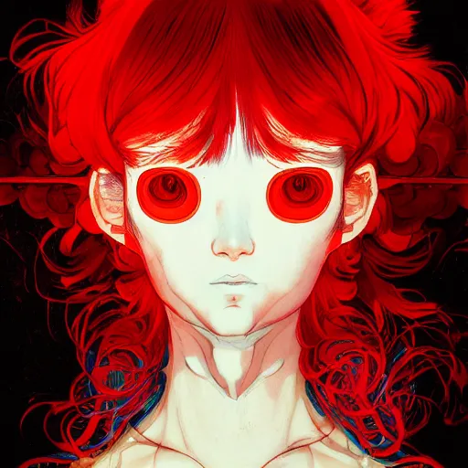 Image similar to prompt : red portrait soft light painted by james jean and katsuhiro otomo and erik jones, inspired by evangeleon anime, smooth face feature, intricate oil painting, high detail illustration, sharp high detail, manga and anime 1 9 9 0