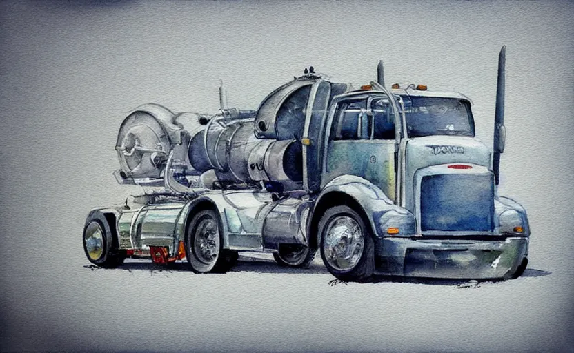 Image similar to concept art of a tractor truck, pinterest, artstation trending, behance, watercolor, by coby whitmore, silver, laser light,