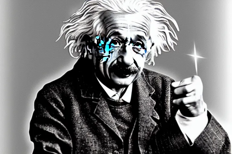 Prompt: albert einstein as a wizard with the power to warp spacetime