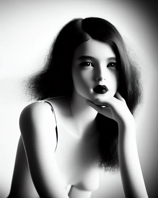 Image similar to black and white dreamy young beautiful female artificial intelligence, cinematic, rim light, photo - realistic, elegant, high detail, 8 k, masterpiece, photo taken in 1 9 3 0