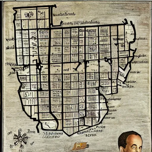 Prompt: map from the 1 5 0 0 s of jerry seinfeld's apartment