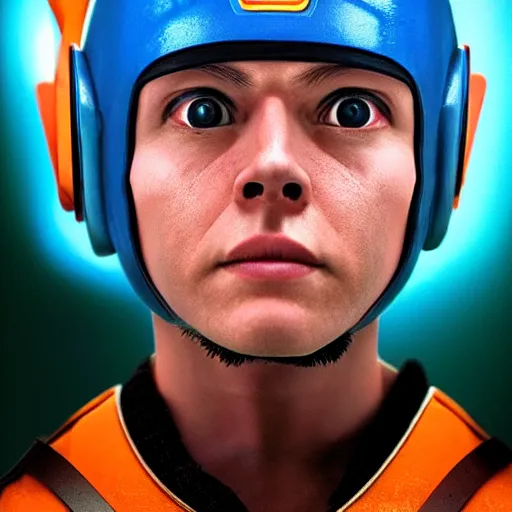 Prompt: a photo of a real - life megaman, hyperrealism