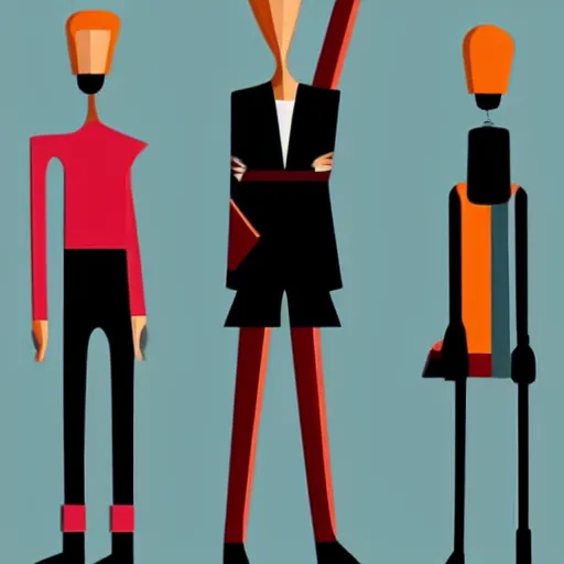 Image similar to simplified very stylistic modern vector drawings of tall people without faces, flat colors, modern - art - vector, adobe illustrator