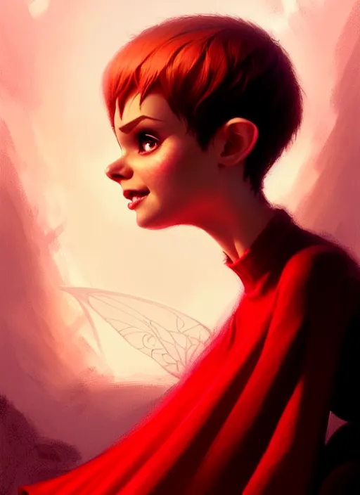 Image similar to Image of tiny pixie sitting on top of a human hand, D&D fantasy, wearing a red dress, intricate, highly detailed, digital painting, artstation, concept art, sharp focus, illustration, art by greg rutkowski and Ross Tran