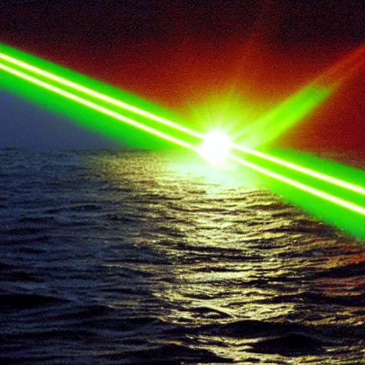 Prompt: laser beam striking the ocean