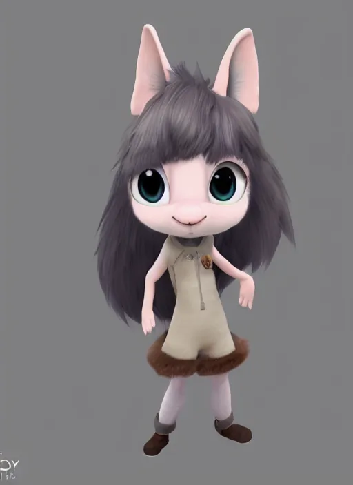 Image similar to female furry mini cute style, character adoptable, highly detailed, rendered, ray - tracing, cgi animated, 3 d demo reel avatar, style of maple story and zootopia, maple story rat girl, grey rat, grey skin, soft shade, soft lighting