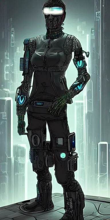 Prompt: a full body portrait of a cyberpunk character