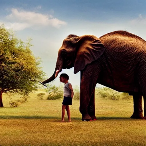 Image similar to a highly detailed panoramic photo by annie leibowitz of an elephant in the distance. the elephant is wearing red socks, 8 k, super resolution