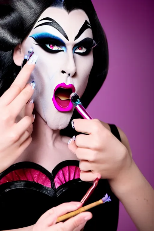 Prompt: enraged drag queen angrily putting on makeup