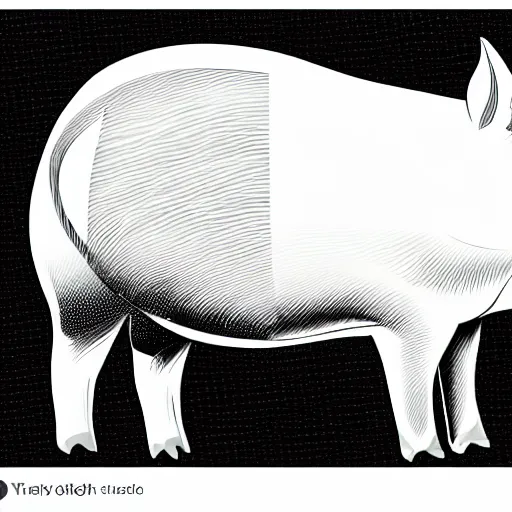 Prompt: illustration full body side view of a pig wearing a anime thick lines black and white 8k