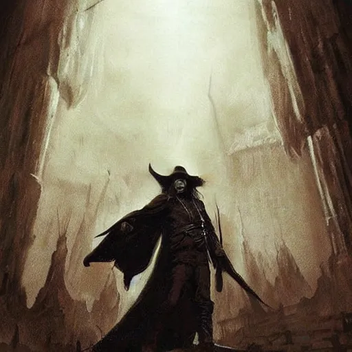 Prompt: Solomon Kane, fantasy concept art, trending at Pinterest