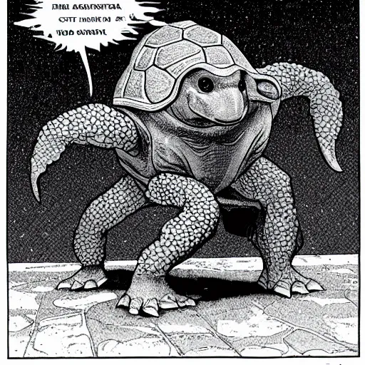 Image similar to anthropomorphic turtle hero by moebius