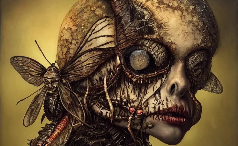 Image similar to death's head moth,highly detailed,cinematic,8k,by tristan eaton,Stanley Artgermm,Tom Bagshaw,Greg Rutkowski,Carne Griffiths, Ayami Kojima, Beksinski, Giger,trending on DeviantArt,face enhance,hyper detailed,horror, full of colour