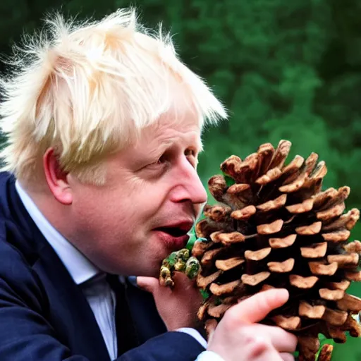 Image similar to Boris Johnson eating a pinecone, hyper realistic, 4K, realistic