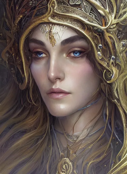 Image similar to up close portrait of a beautiful elven priestess, d & d, face, fantasy, intricate, elegant, highly detailed, digital painting, artstation, concept art, smooth, sharp focus, 4 k uhd, illustration, art by artgerm and greg rutkowski and alphonse mucha