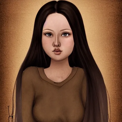 Image similar to siblings, 2 5 years old women : : dark straight hair : : slightly overweight : : brown medieval cloting, natural materials : : high detail, digital art, illustration, realistic