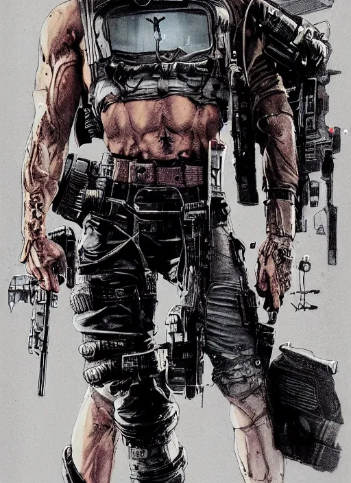 Image similar to the punisher. cyberpunk mercenary in tactical harness and jumpsuit. spin kick. portrait by stonehouse and mœbius and will eisner and gil elvgren and pixar. realistic proportions. dystopian. cyberpunk 2 0 7 7, apex, blade runner 2 0 4 9 concept art. cel shading. attractive face. thick lines.