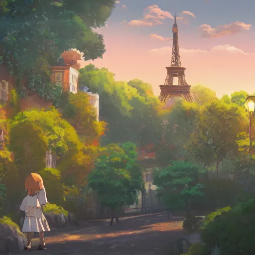 Image similar to Université Pierre et Marie Curie, Paris VI, in the style of studio ghibli, beautiful landscape, intense lighting, 8k, trending on artstation