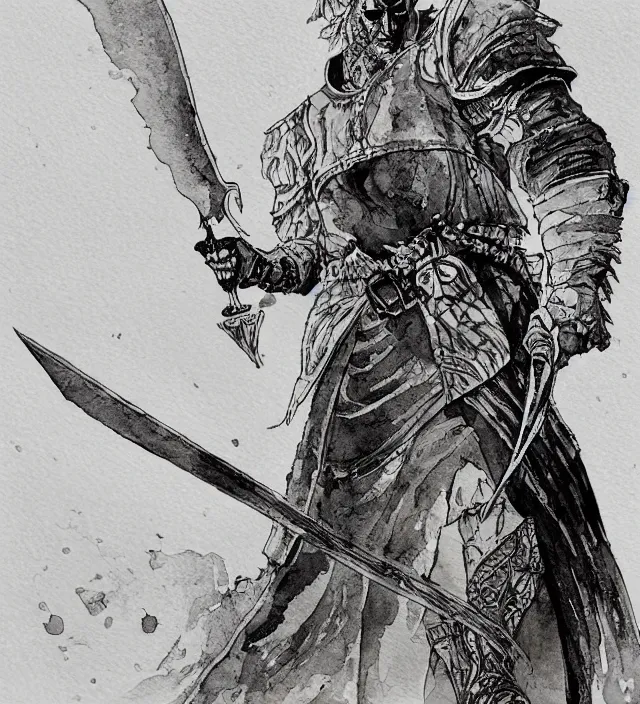 Prompt: a watercolor ink painting of a warmage holding an executioner's sword in the style of jean giraud in the style of moebius trending on artstation deviantart pinterest detailed realistic hd 8 k high resolution