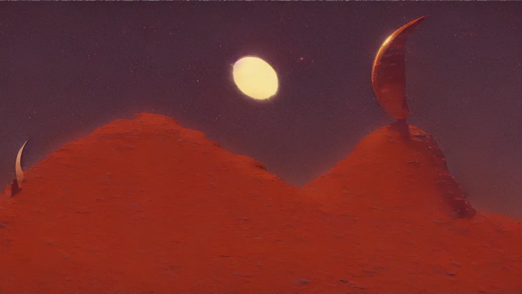 Image similar to mysterious sculpture of an alien crescent moon by paul lehr and john schoenherr, cinematic matte painting