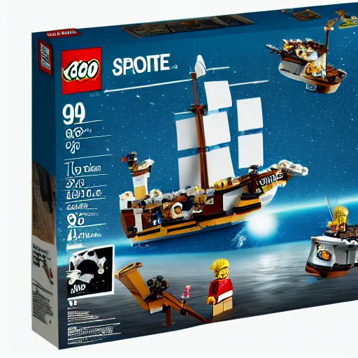 Image similar to lego scene of a pirate ship in space, photo realistic hd