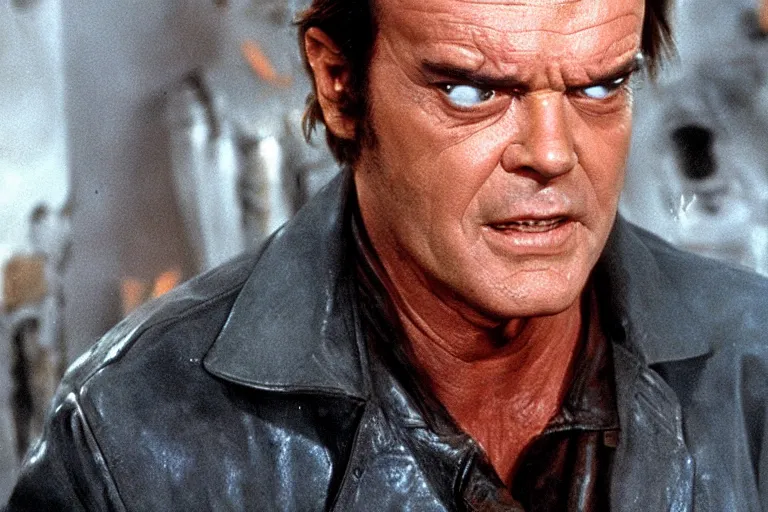 Prompt: Jack Nicholson plays Terminator, he is missing one eye