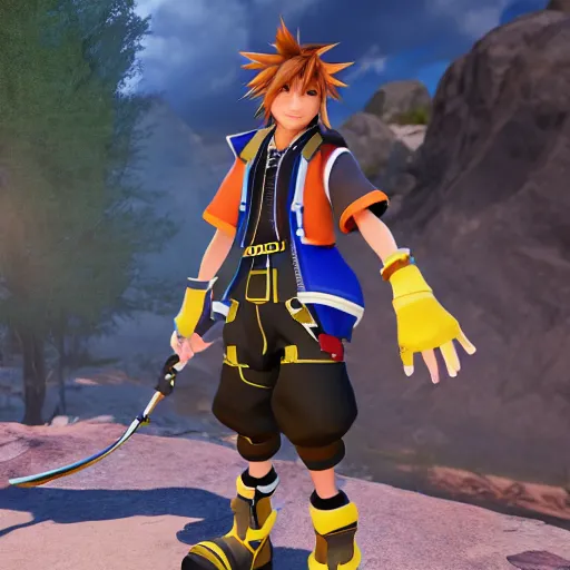 Image similar to sora, from kingdom hearts, as a character in apex legends, source engine, high resolution