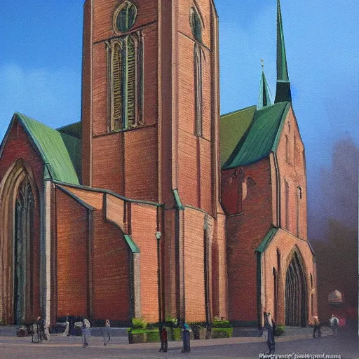 Image similar to highly detailed award winning oil painting of the Stavanger cathedral-W 1024