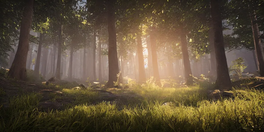 Prompt: summer forest, unreal engine